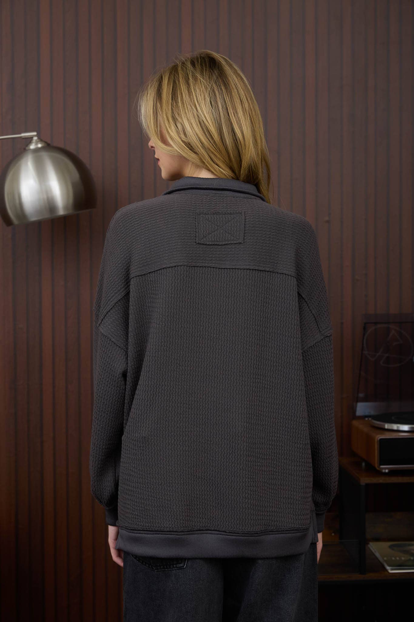 Half Zip Waffle Knit Pullover Top