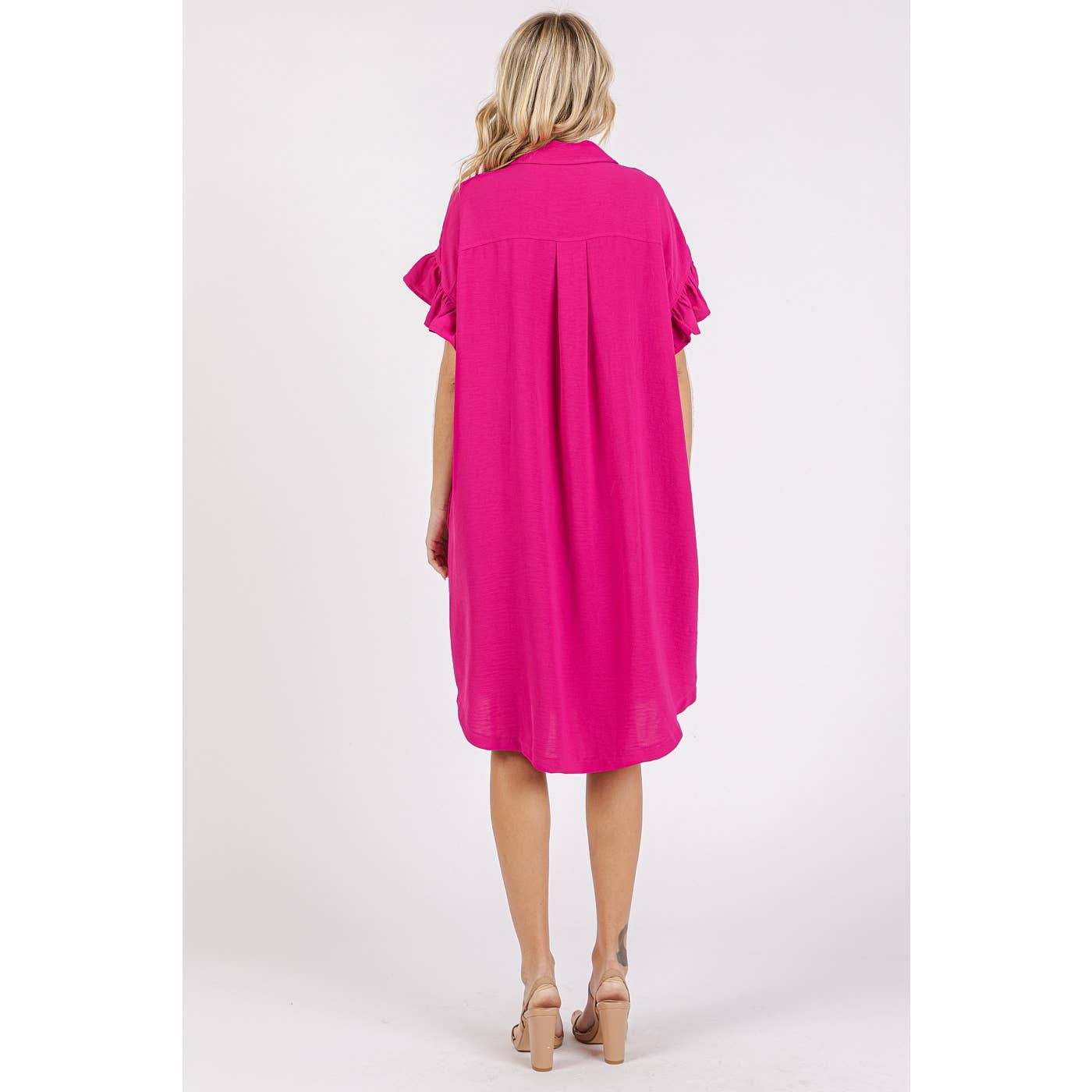 Bright Ruffle Shirt Dress
