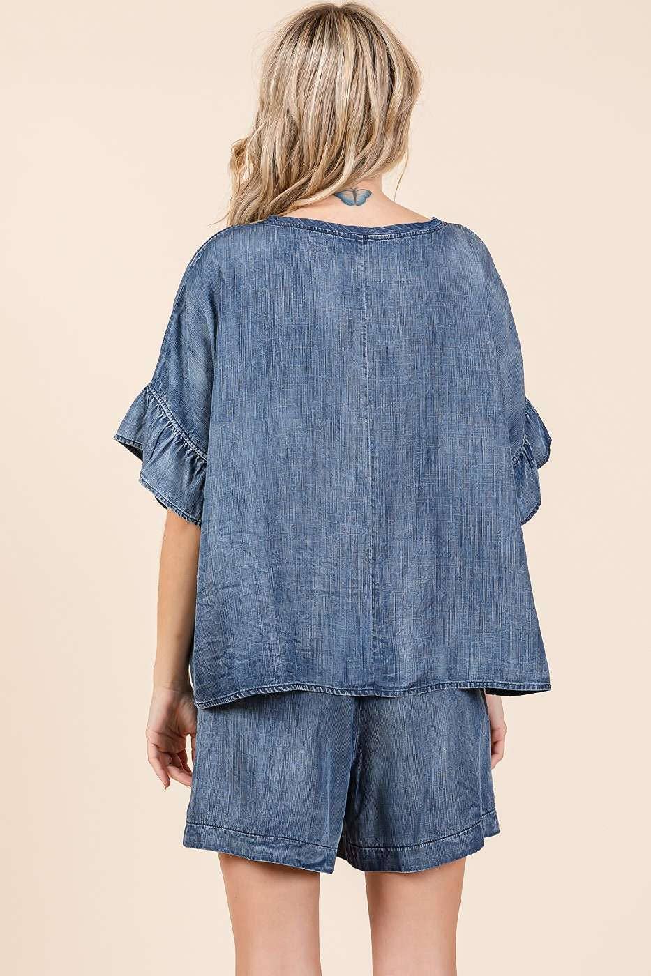 Ruffled Chambray Top