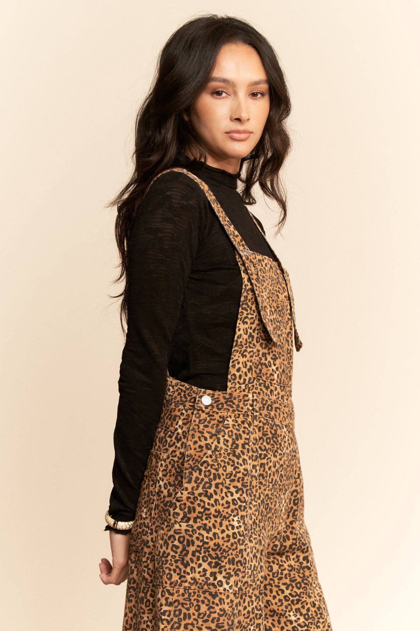 Denim Leopard Overalls