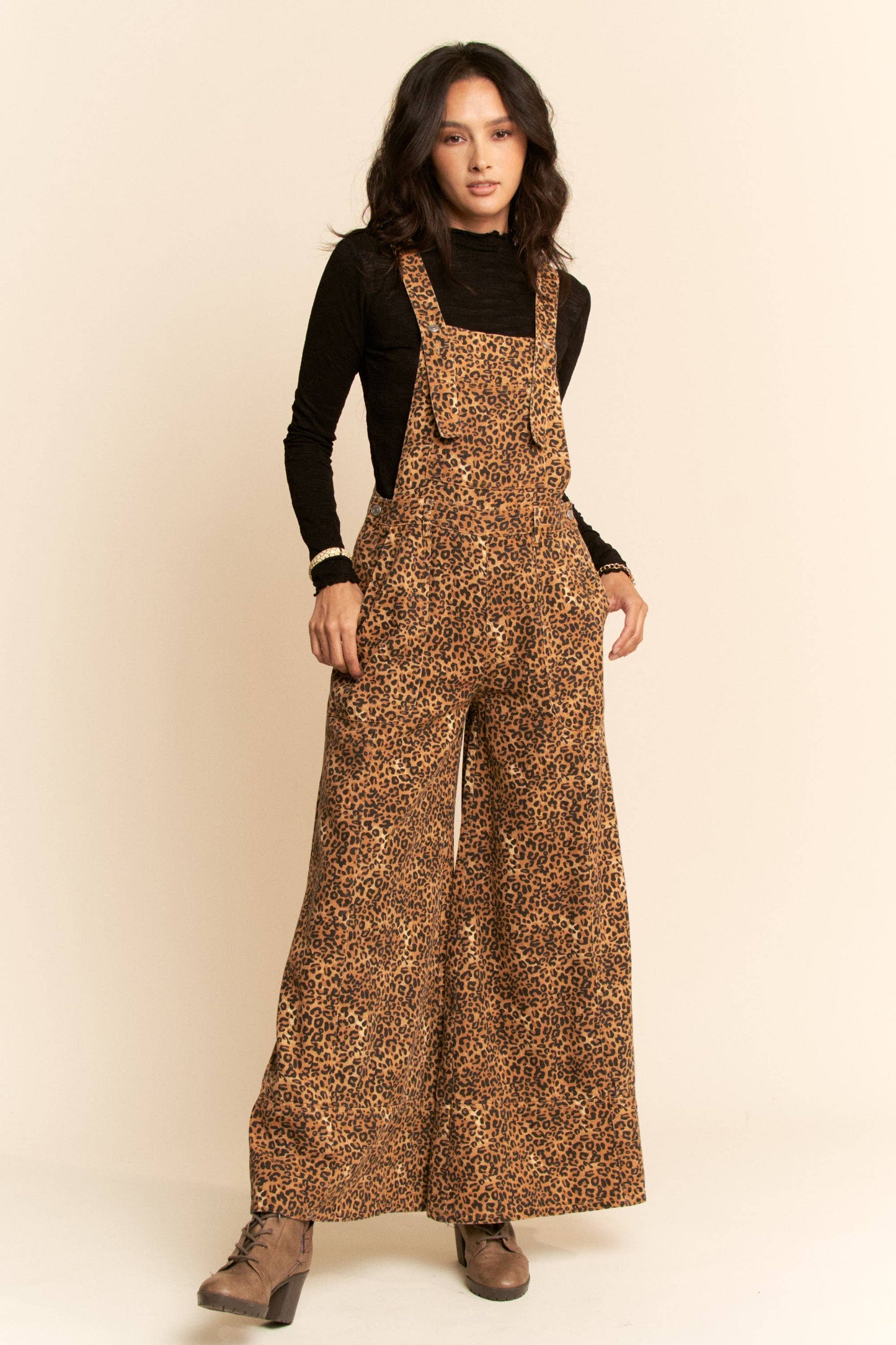 Denim Leopard Overalls