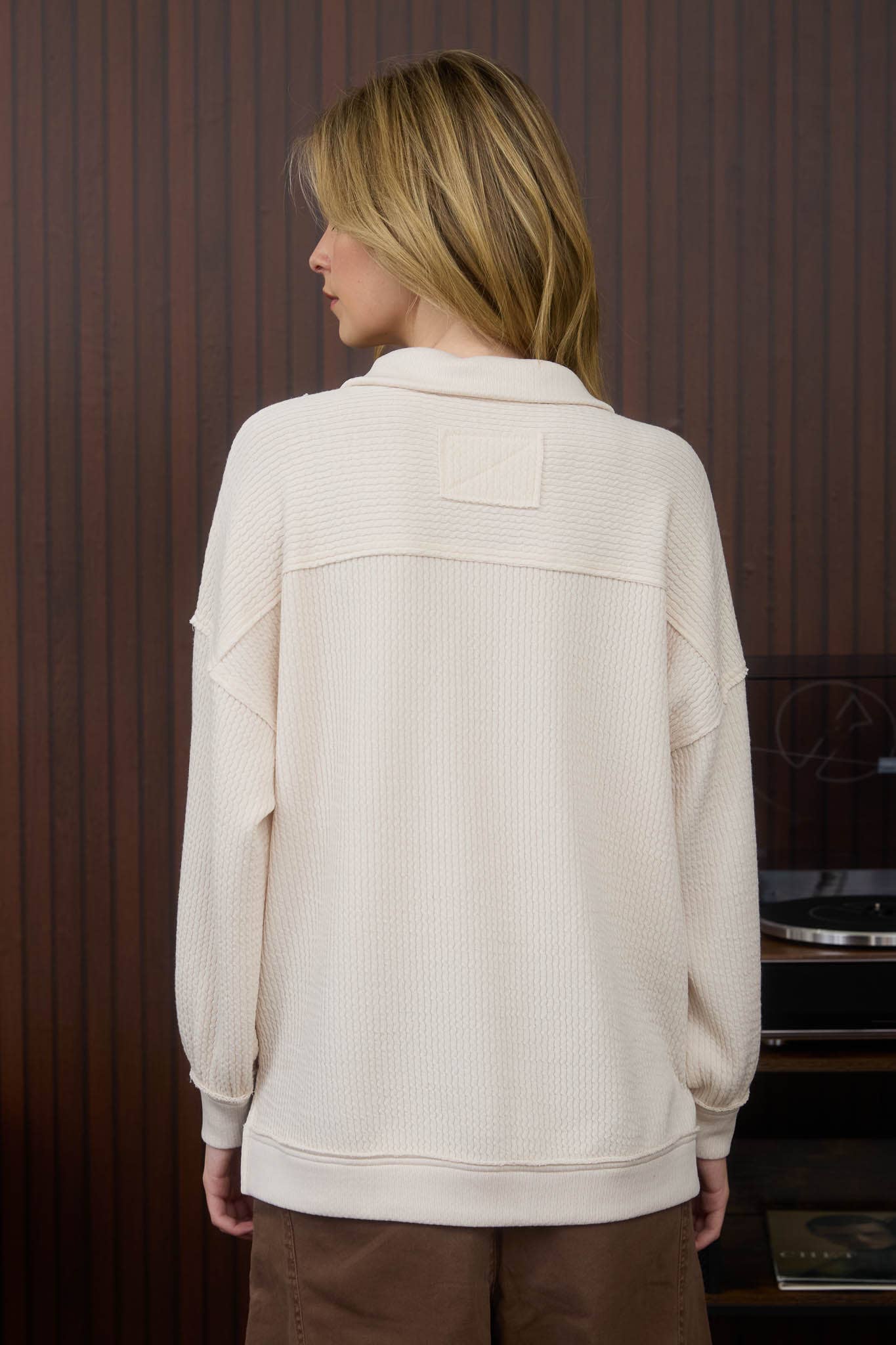 Half Zip Waffle Knit Pullover Top