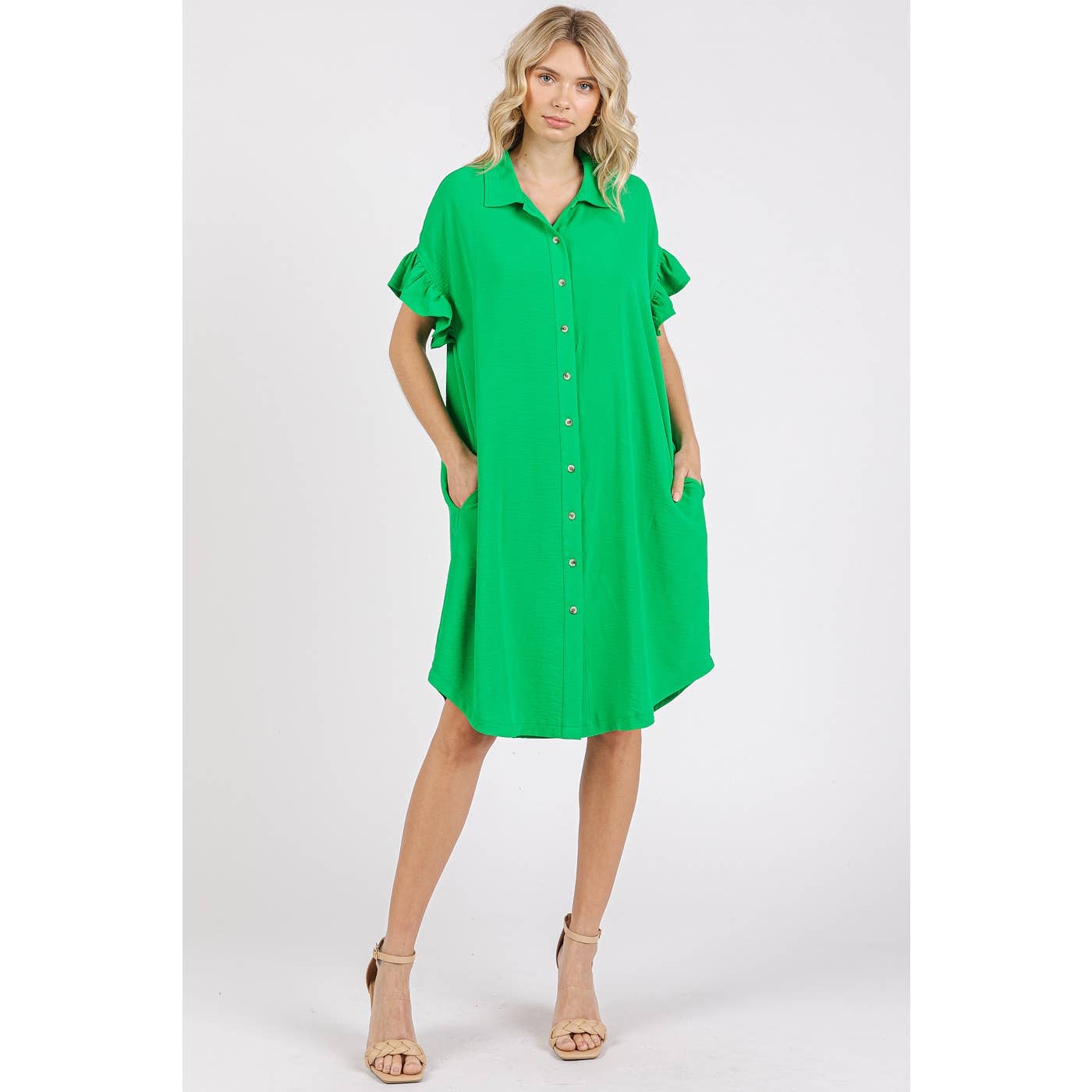 Bright Ruffle Shirt Dress