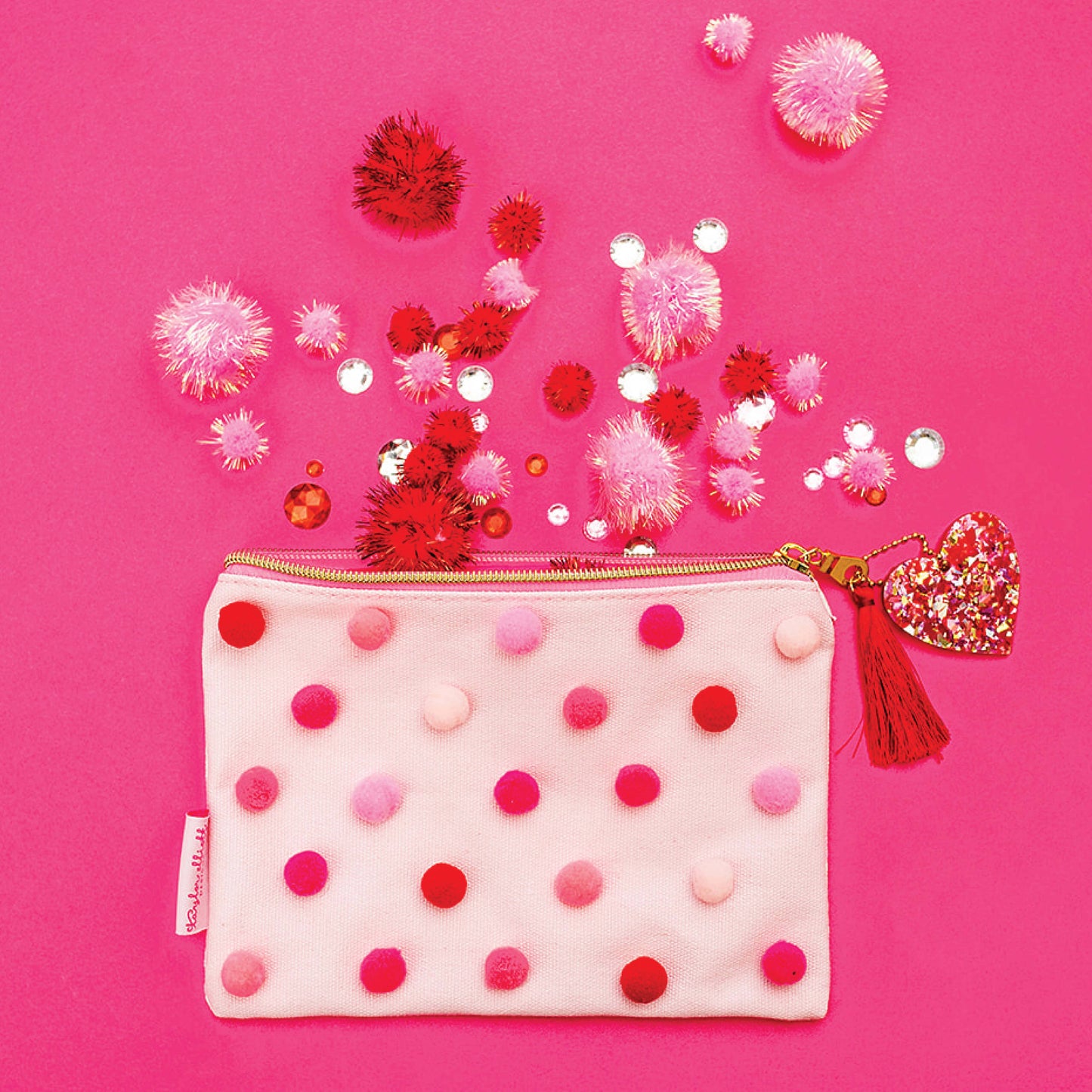 Red + Pink Pom Pom Pouch