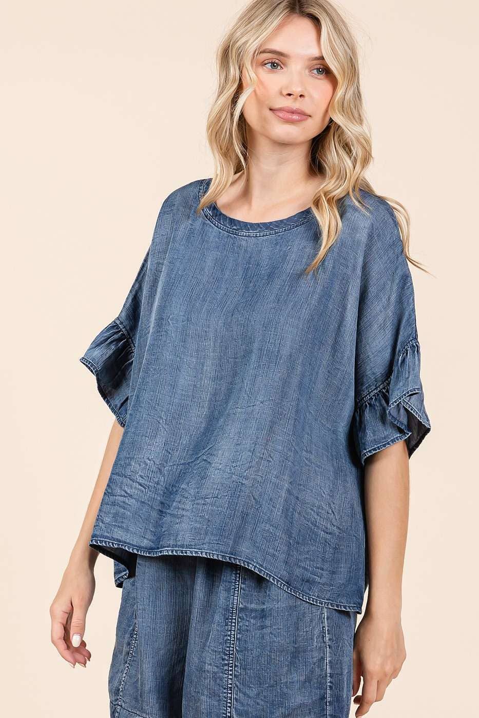 Ruffled Chambray Top