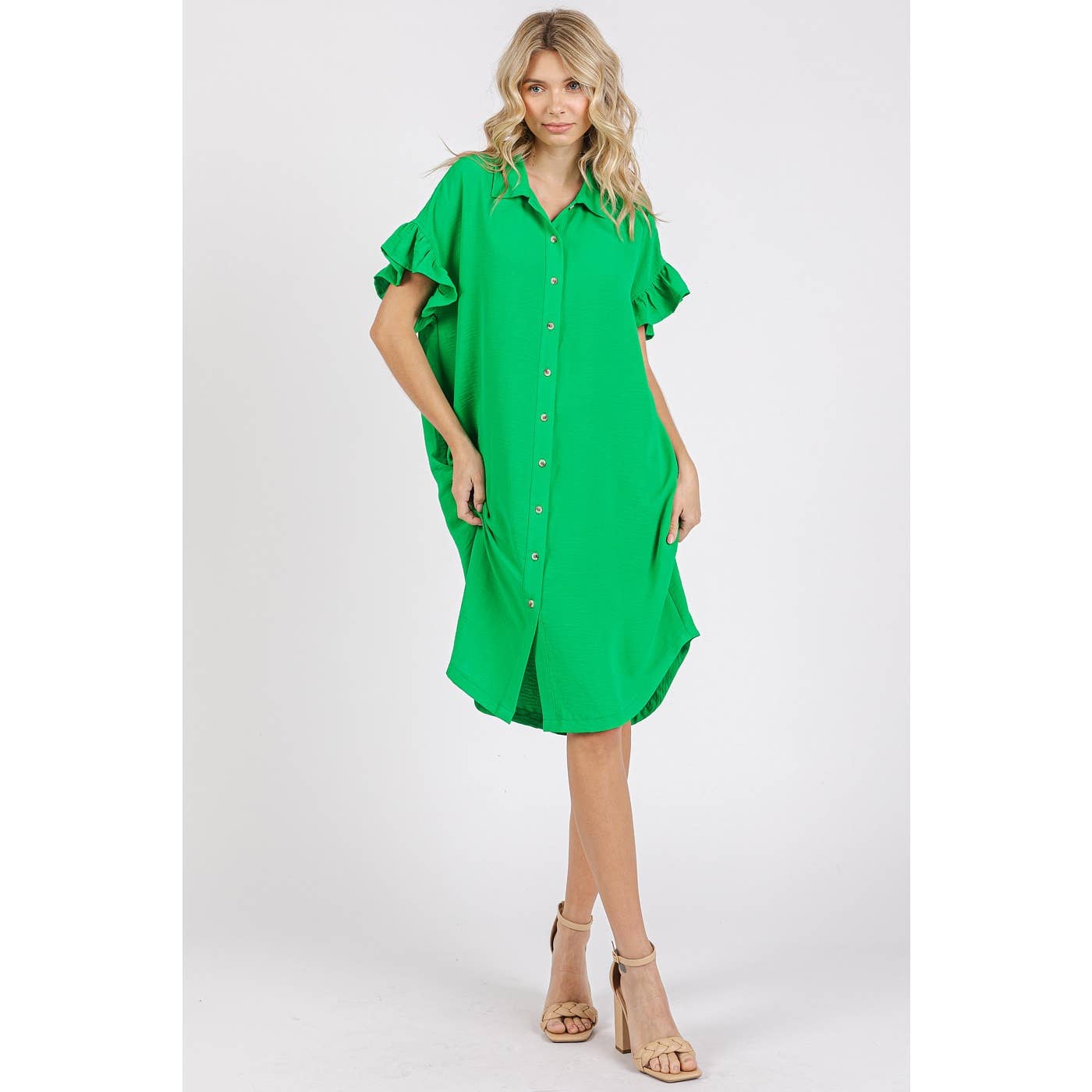 Bright Ruffle Shirt Dress