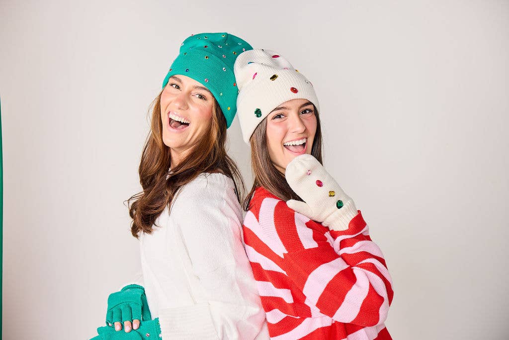 Snow Cute Sparkle Beanie & Mittens Set