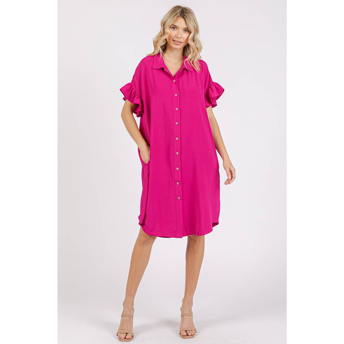 Bright Ruffle Shirt Dress