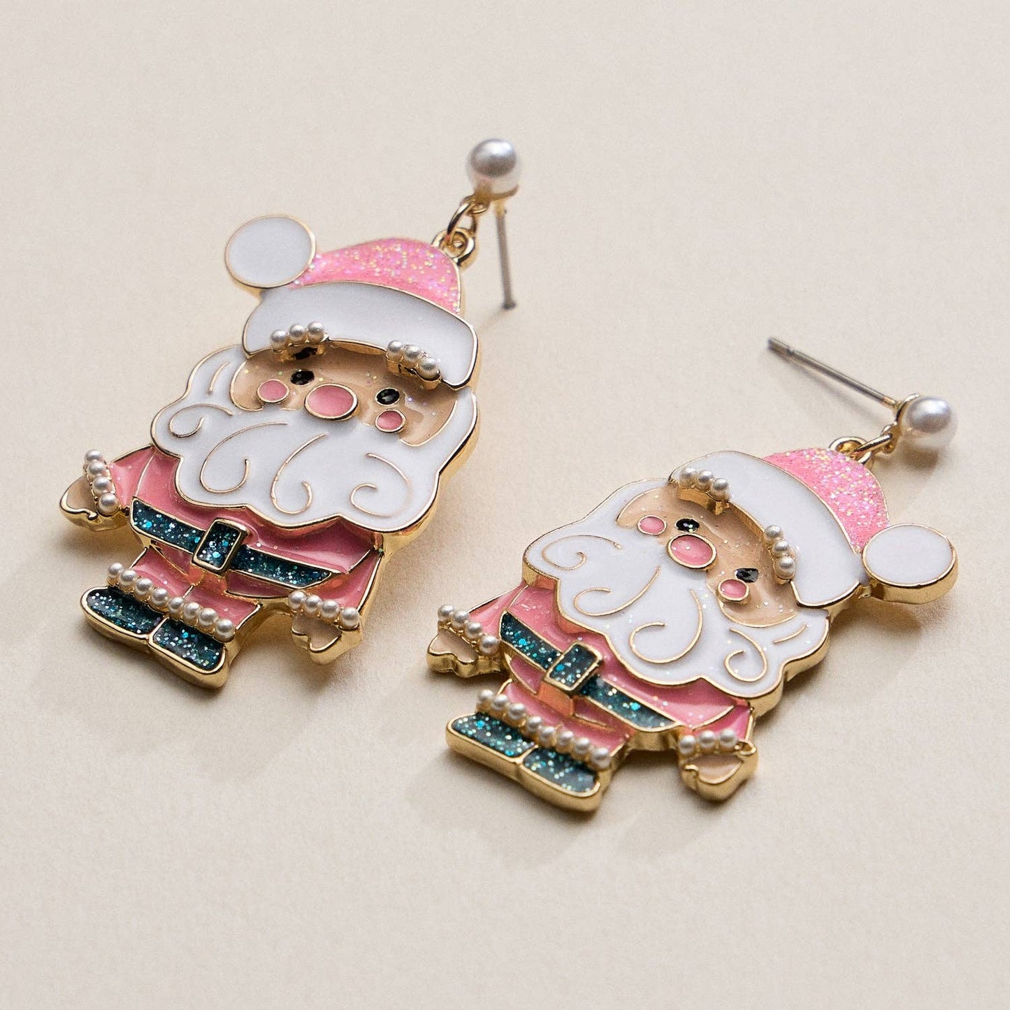 Cutie Pink Santa Earrings