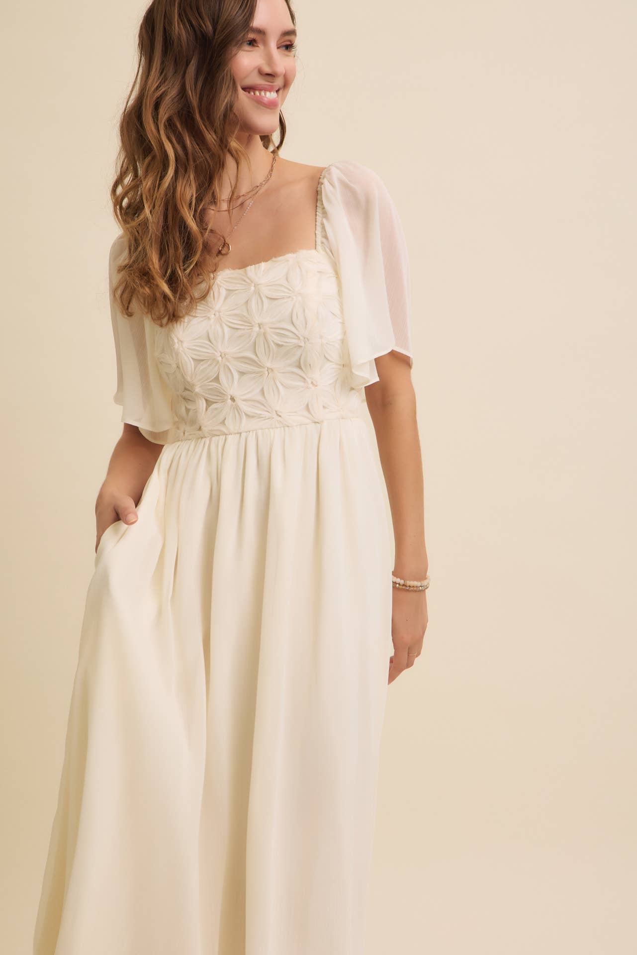 Feminine Flutter Midi Dress