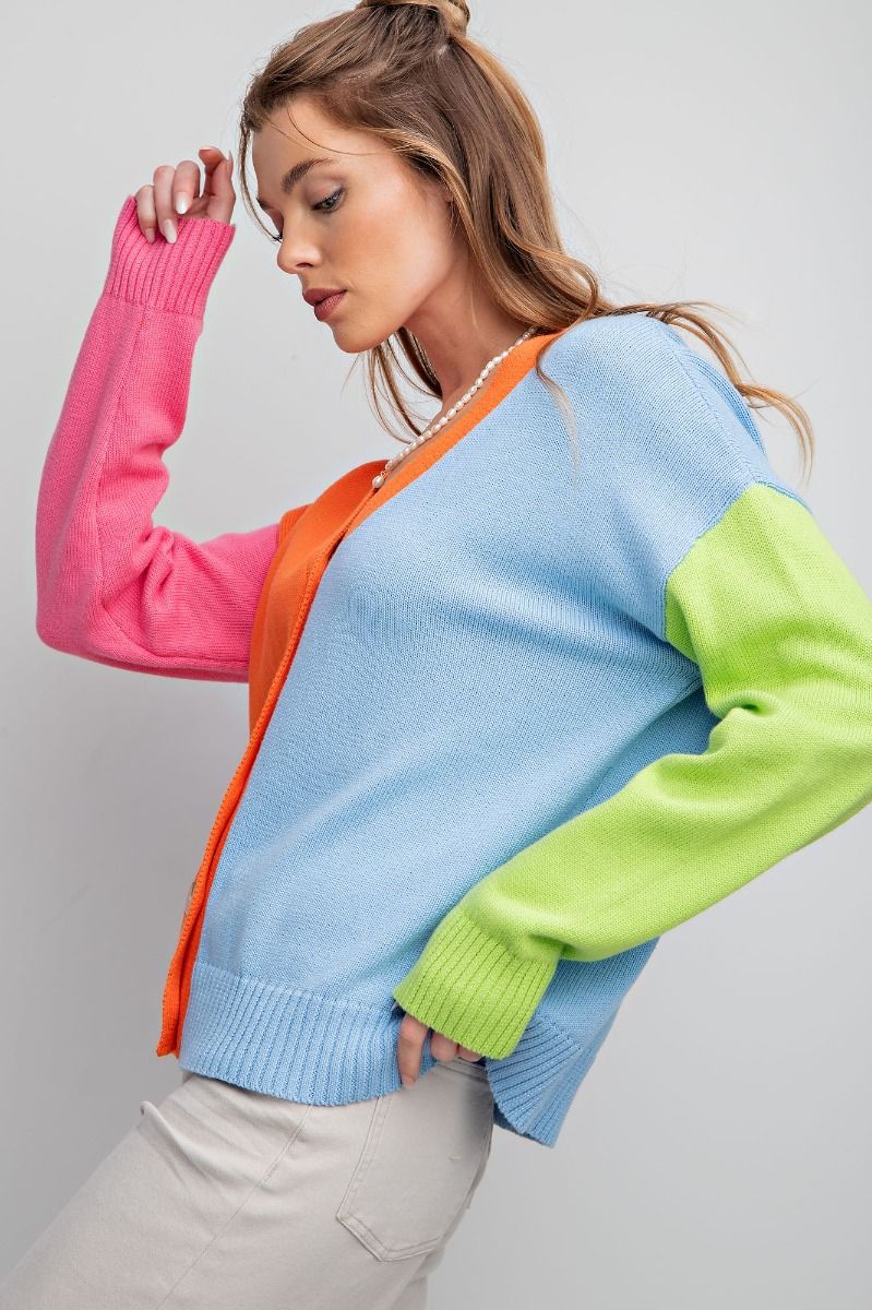 Neon Colorblock Cardigan Sweater