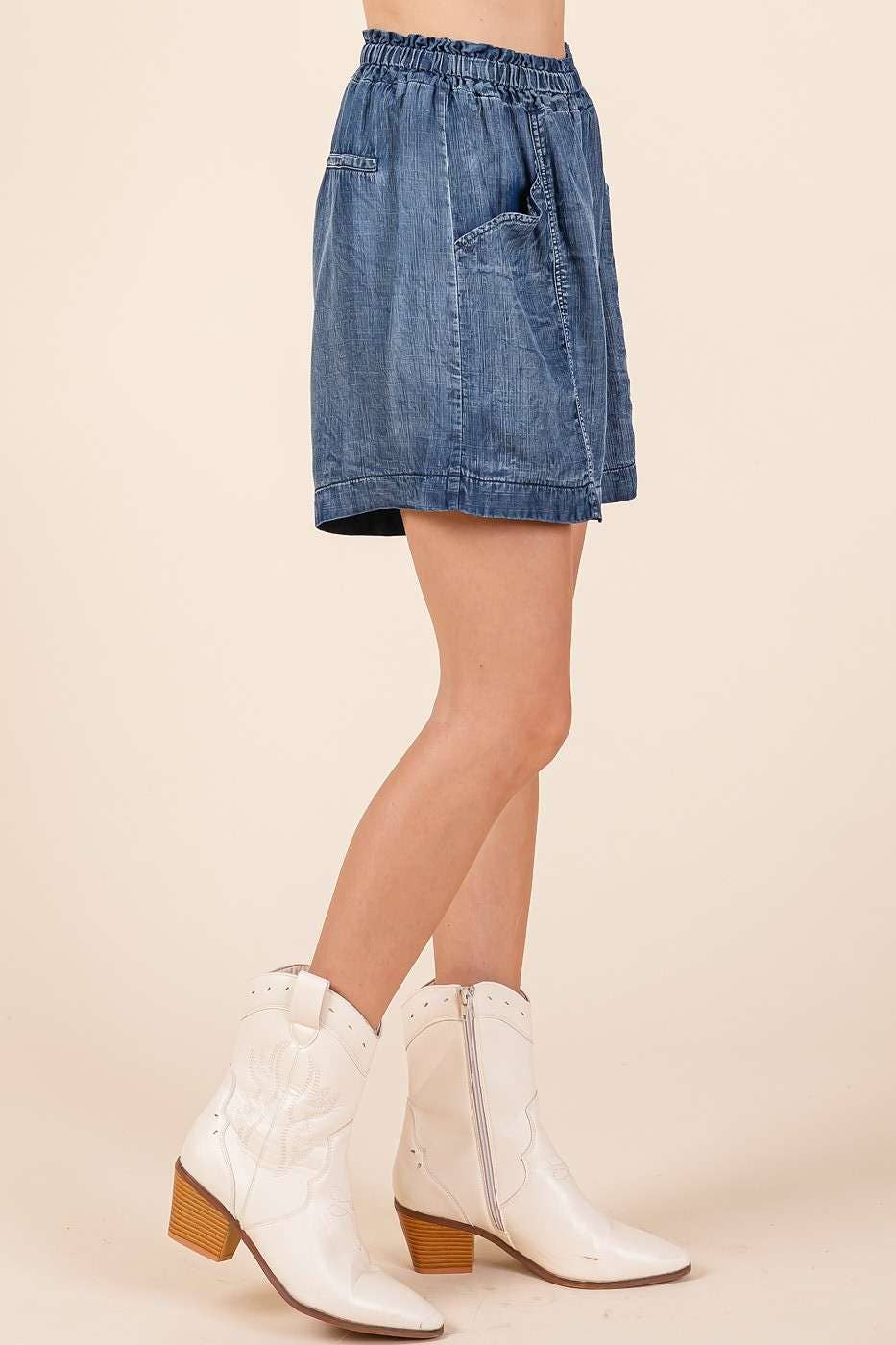 Washed Chambray Shorts