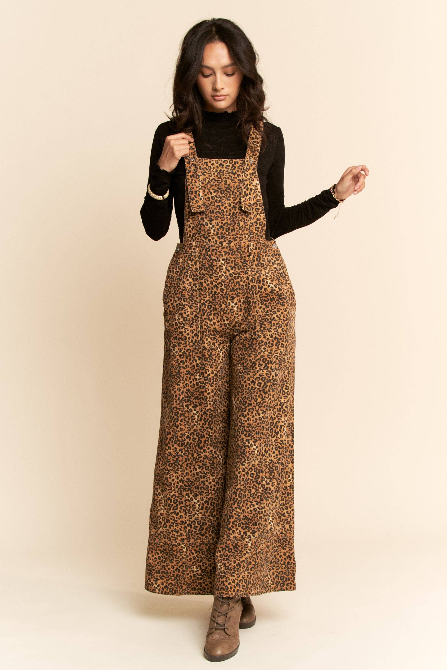 Denim Leopard Overalls