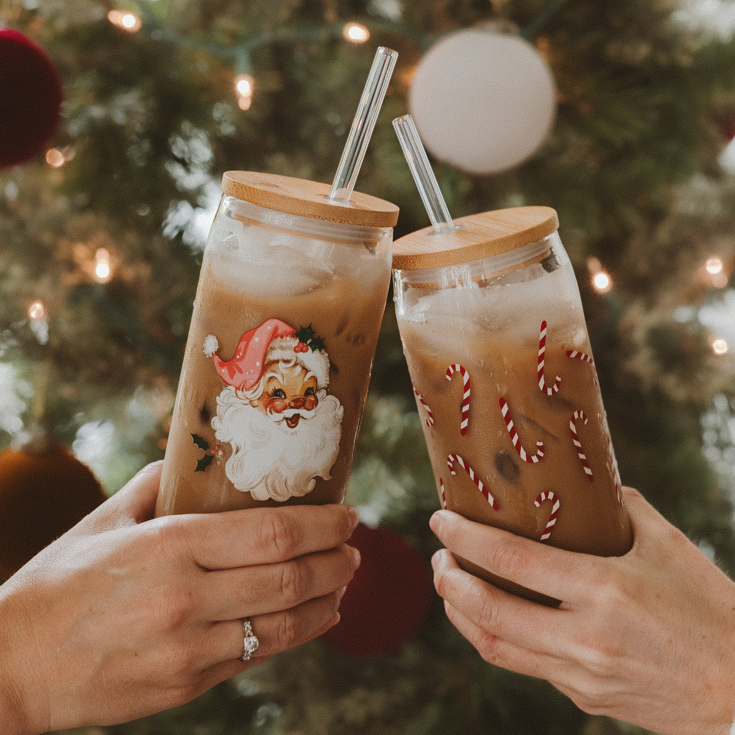 Vintage Santa Can Glass Cup