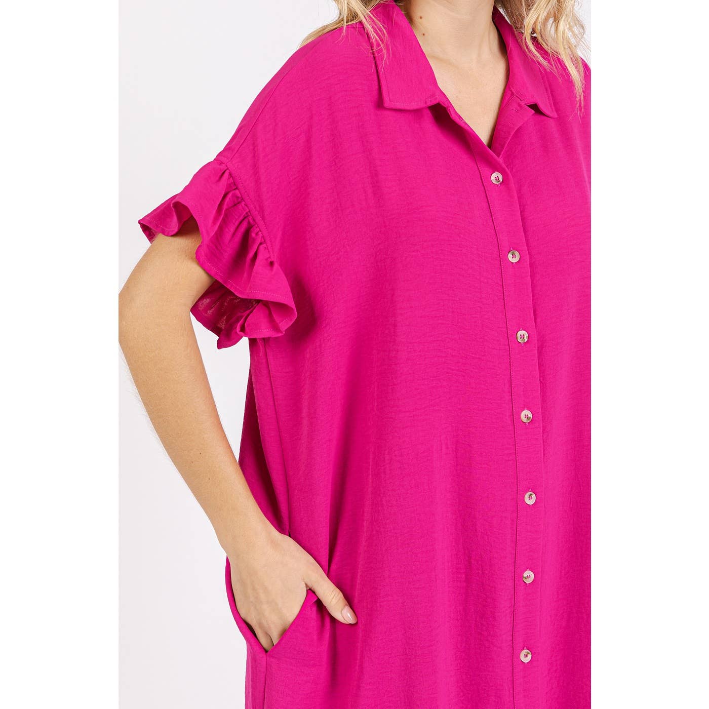 Bright Ruffle Shirt Dress