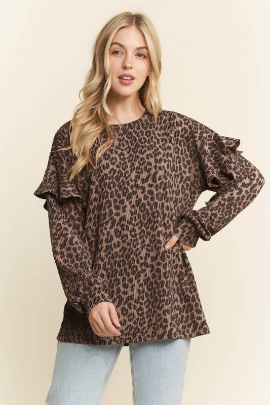 Ruffled Sleeve Animal Top