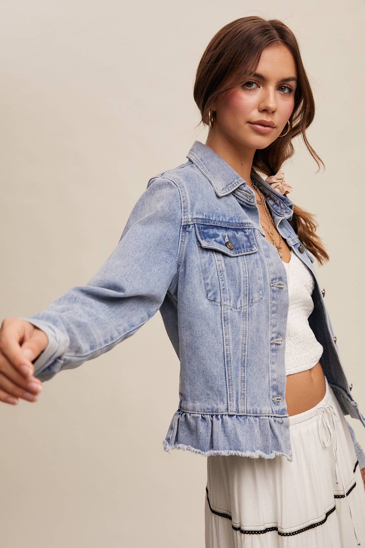 Ruffle My Feathers Denim Jacket
