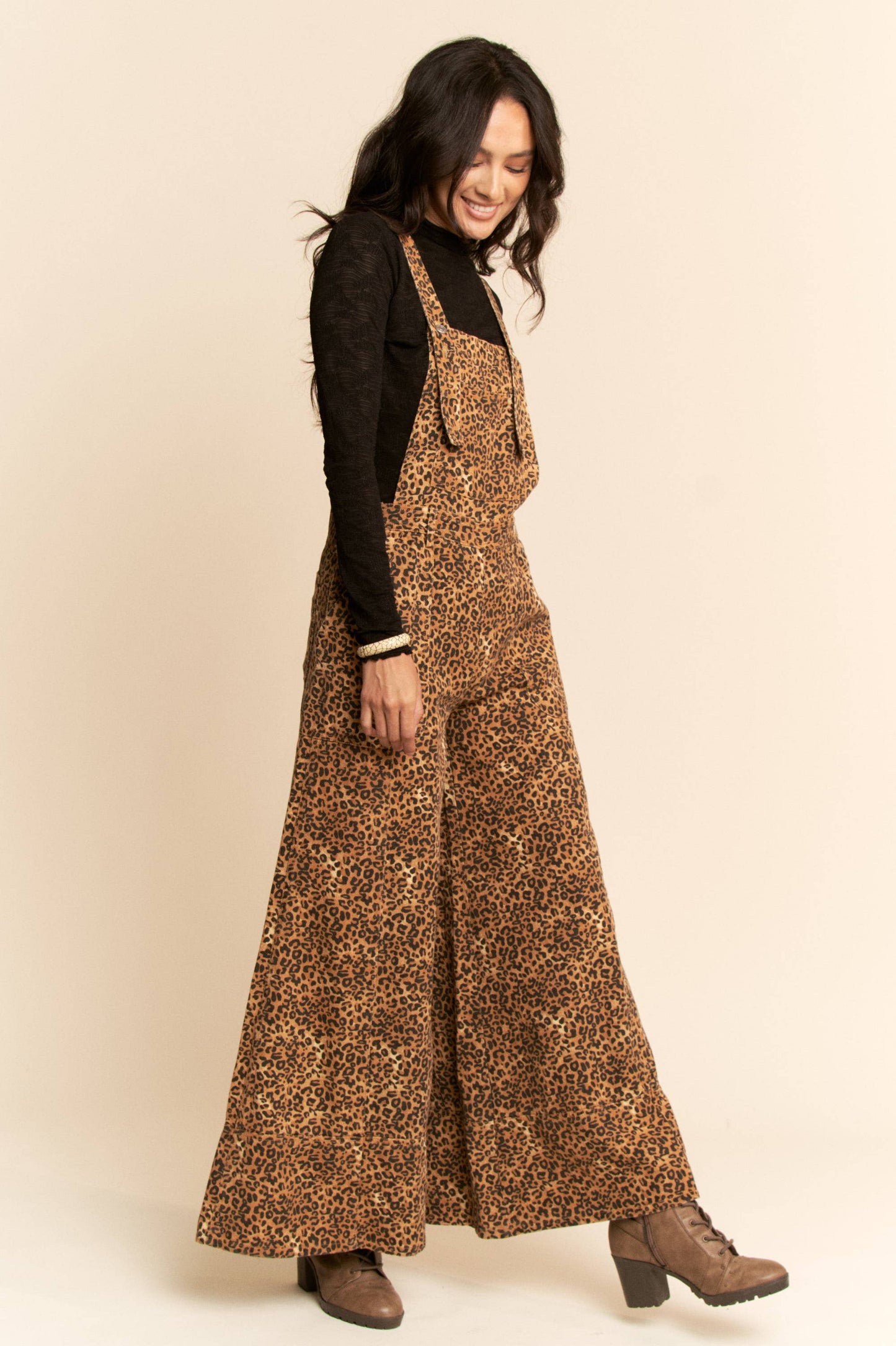 Denim Leopard Overalls