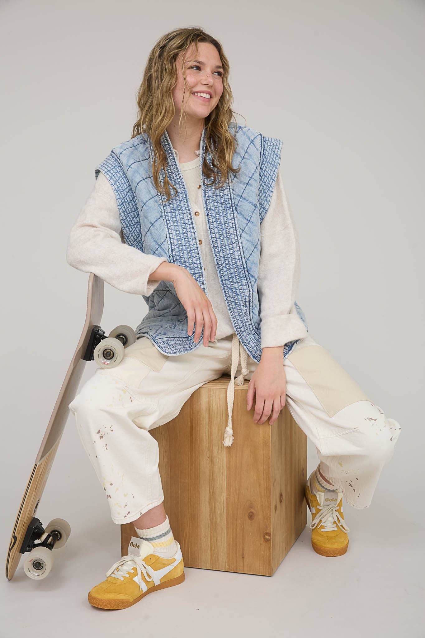 Denim Quilted Shawl Vest