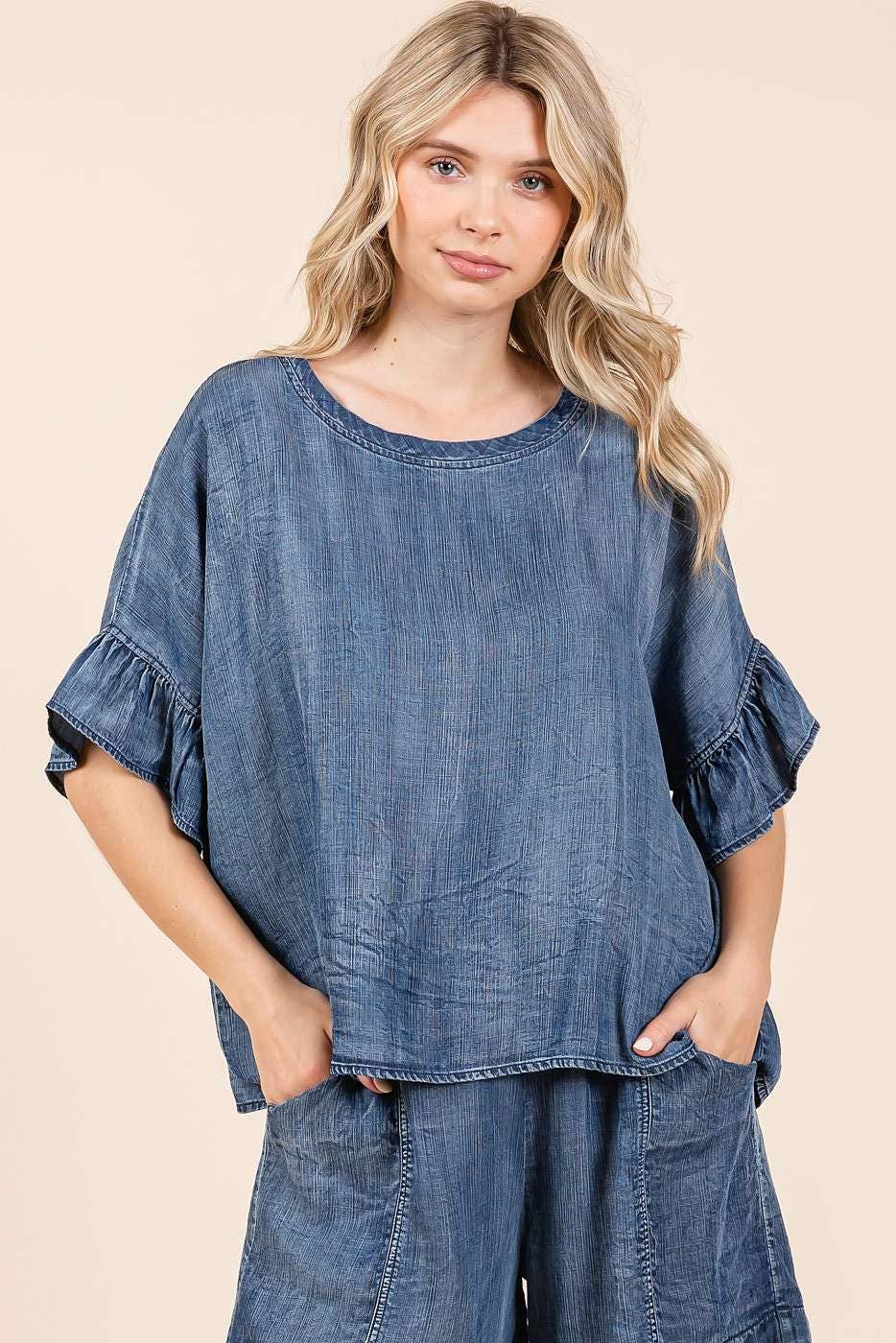 Ruffled Chambray Top