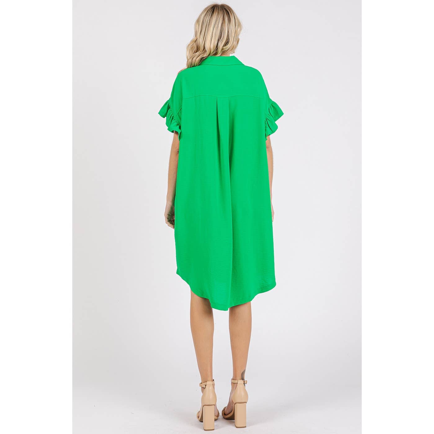 Bright Ruffle Shirt Dress