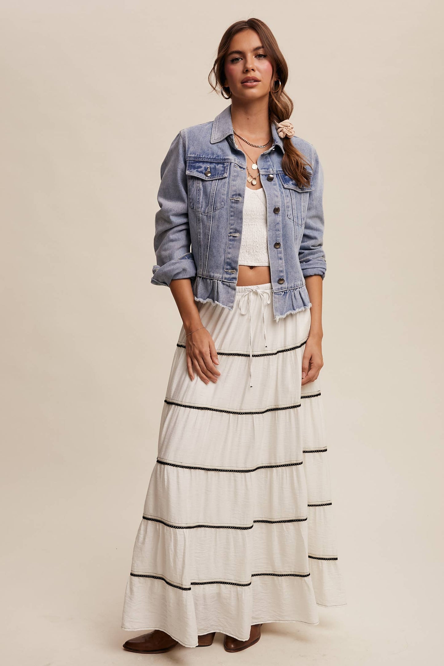Ruffle My Feathers Denim Jacket