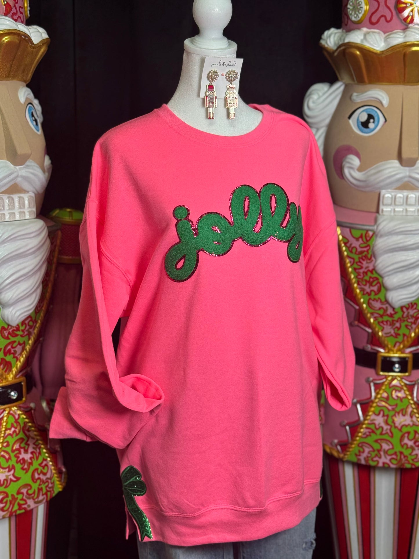 “Jolly” Patch & Bows Sweatshirt: DOORBUSTER