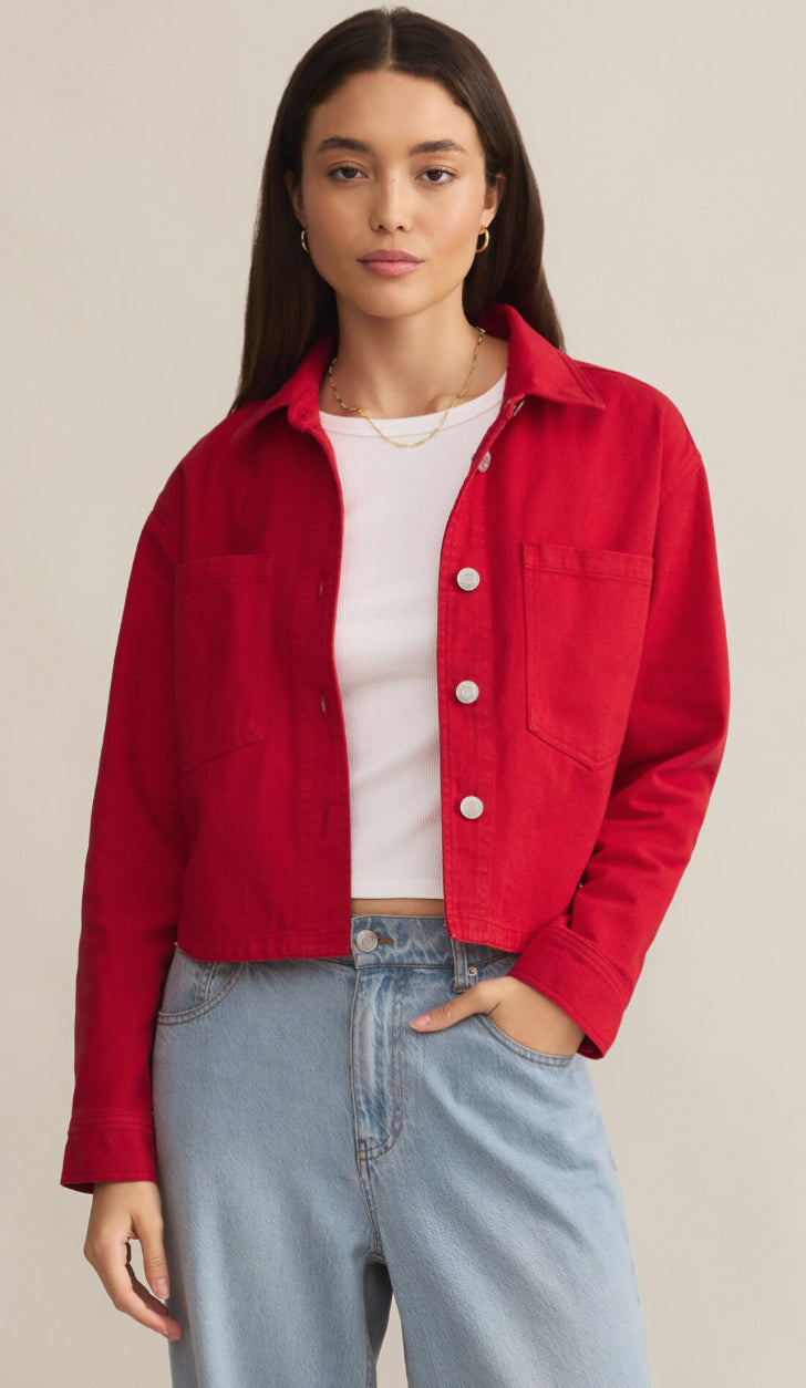 All Day Cropped Denim Jacket: Cherry