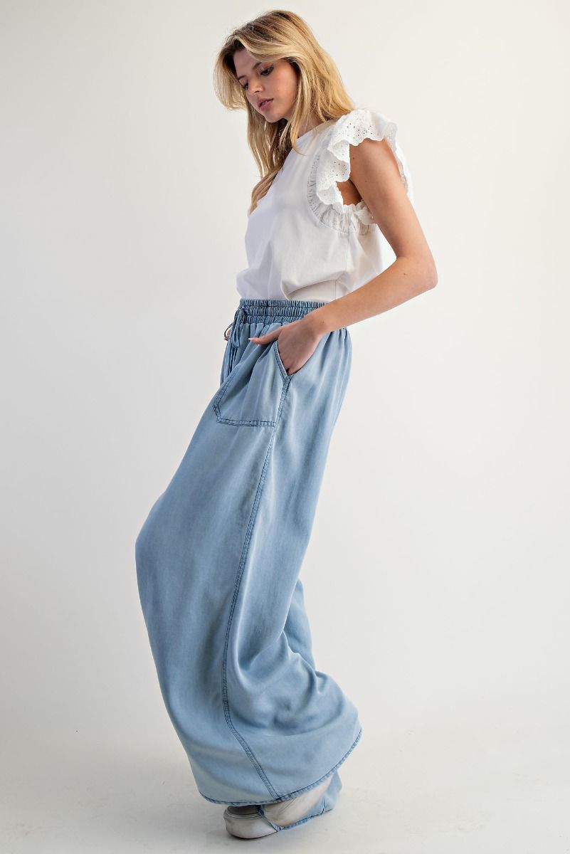 Washed Chambray Palazzo Pants