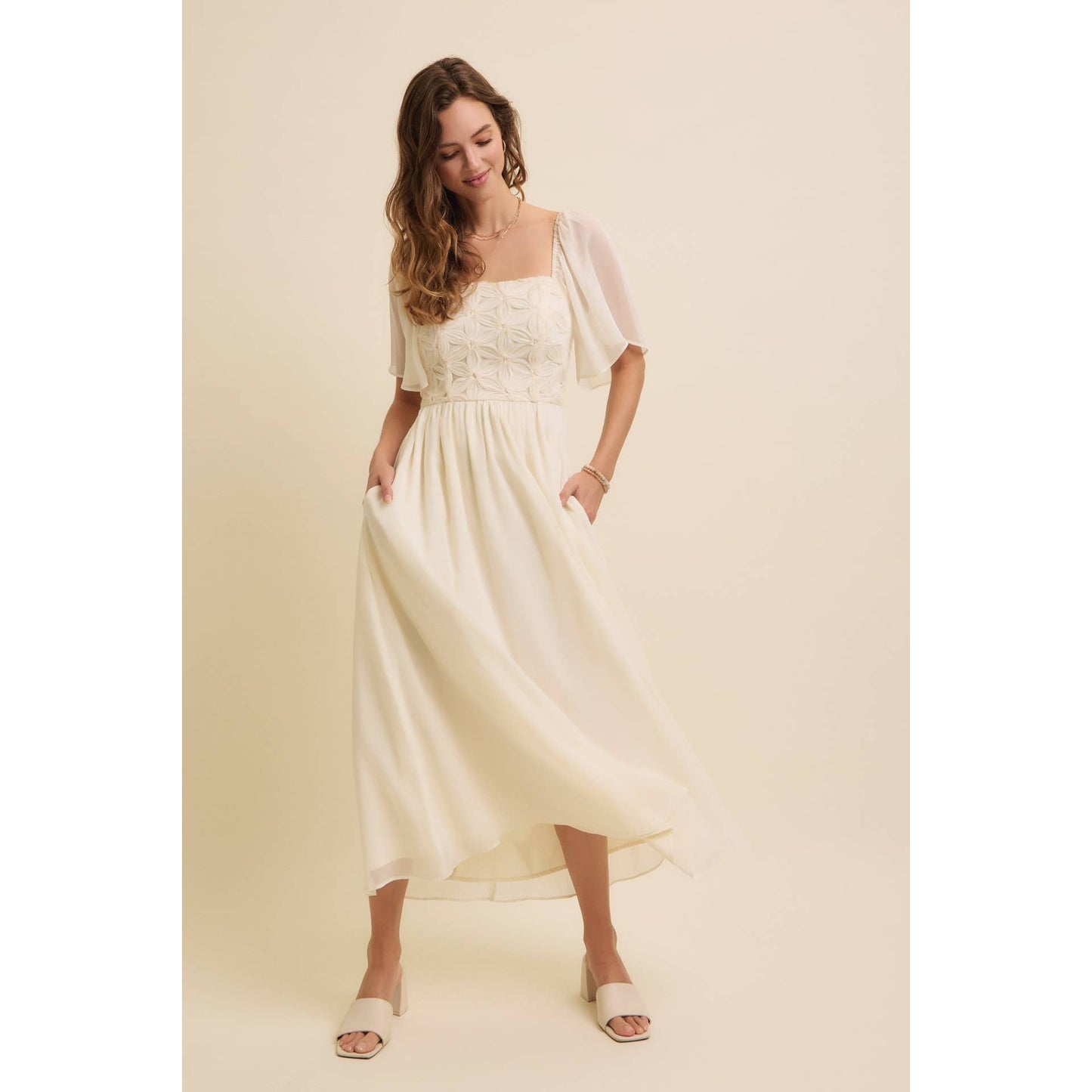 Feminine Flutter Midi Dress
