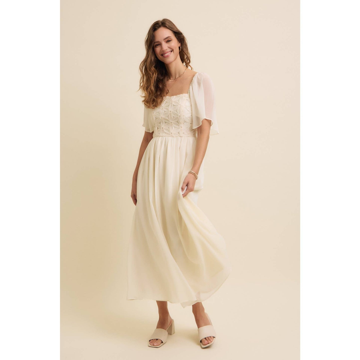 Feminine Flutter Midi Dress