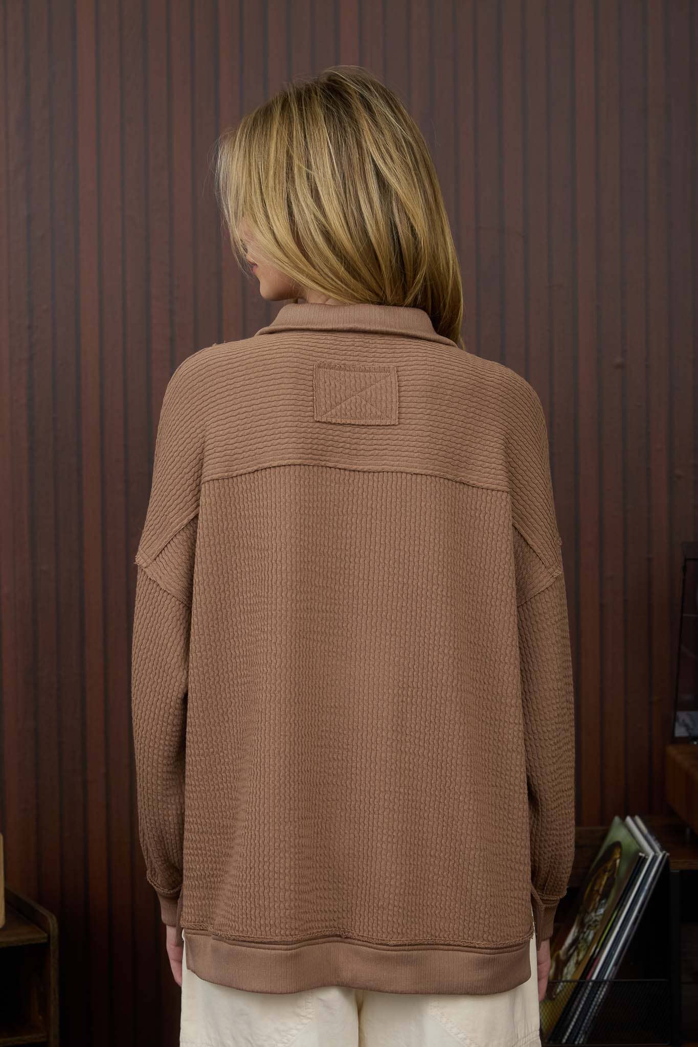 Half Zip Waffle Knit Pullover Top