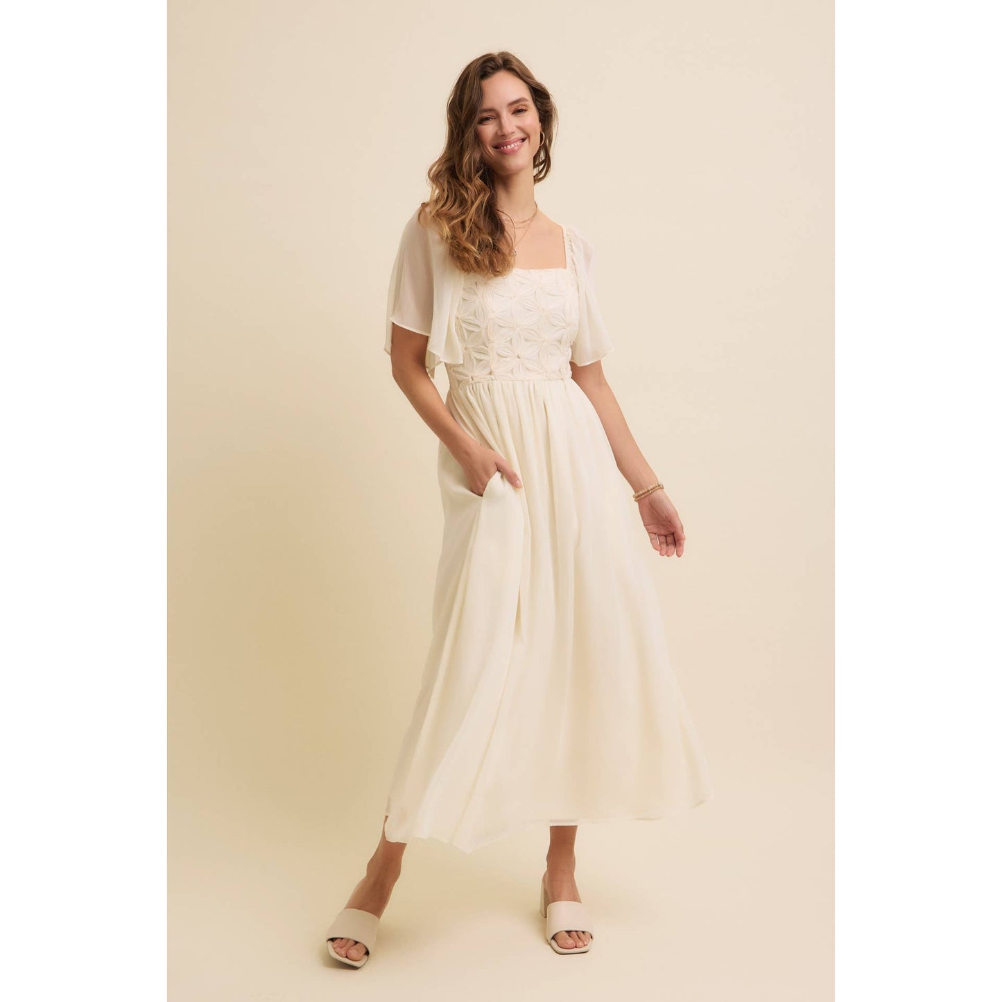Feminine Flutter Midi Dress