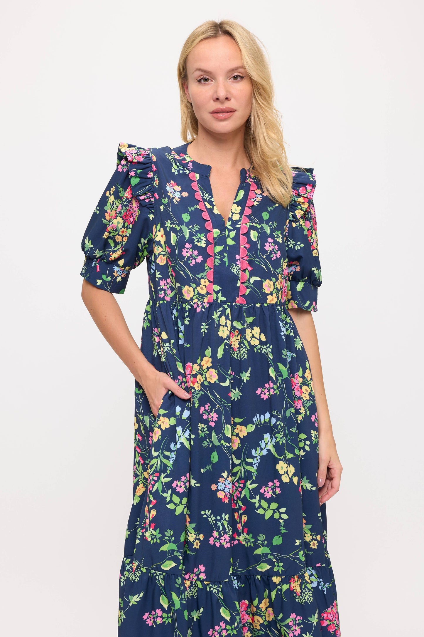 Navy Floral Midi Dress