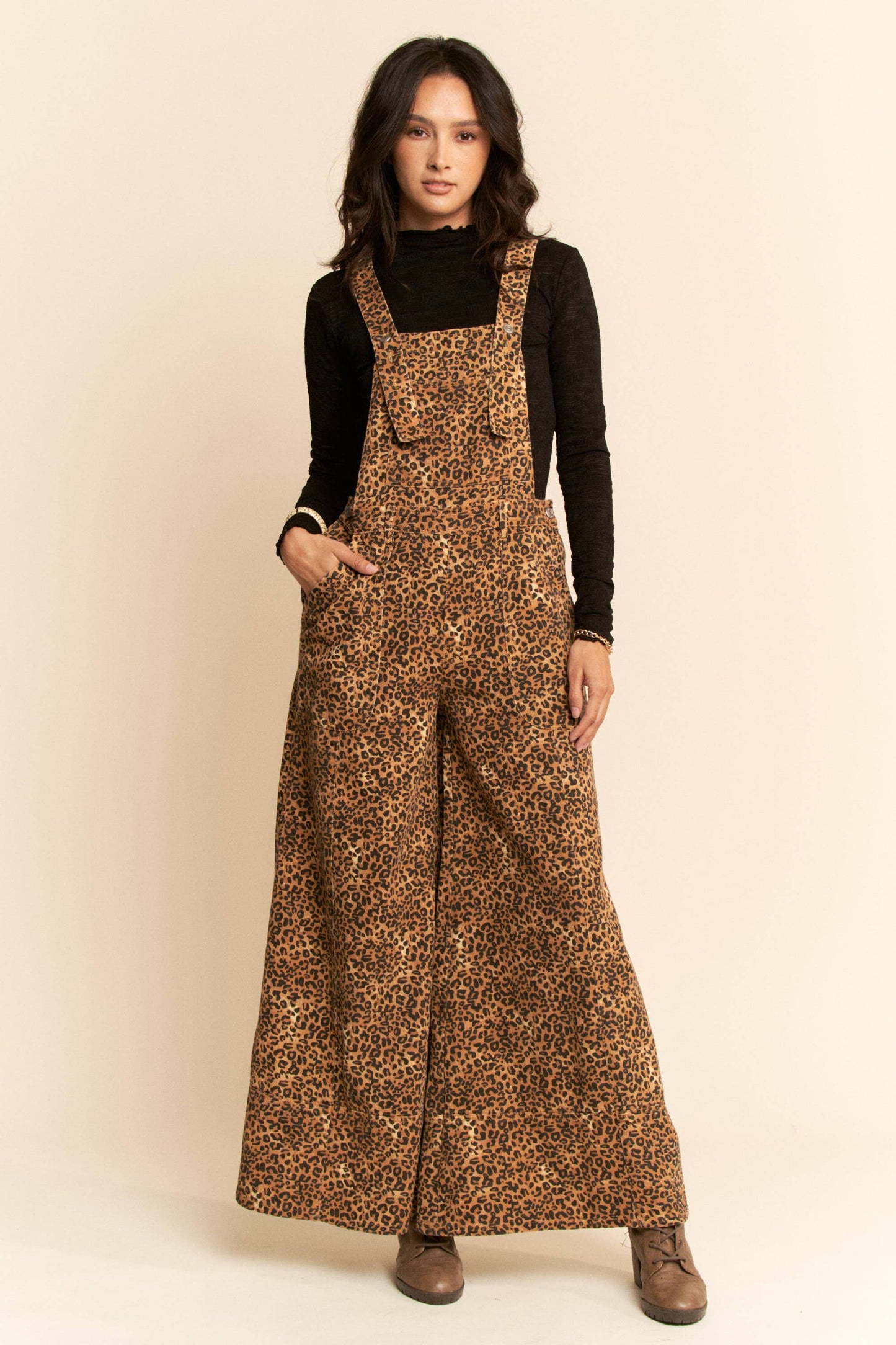 Denim Leopard Overalls