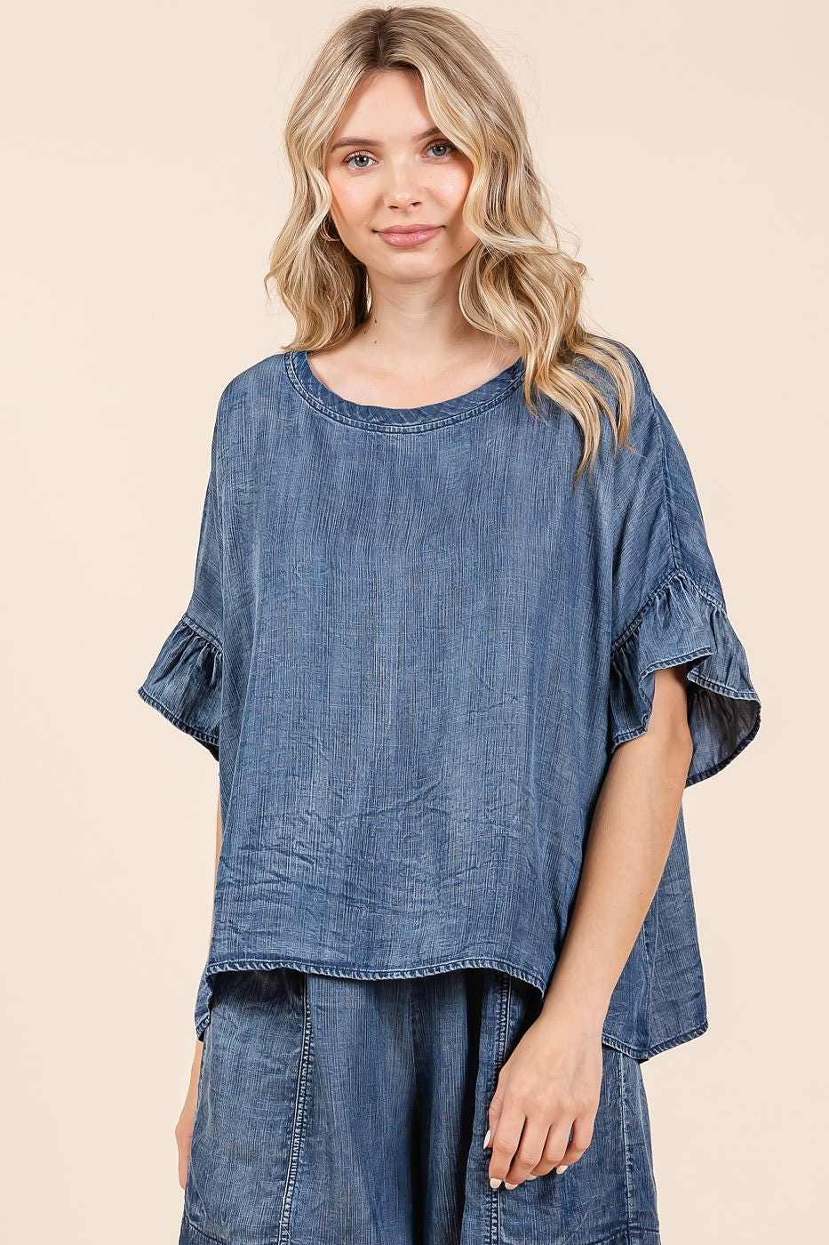 Ruffled Chambray Top