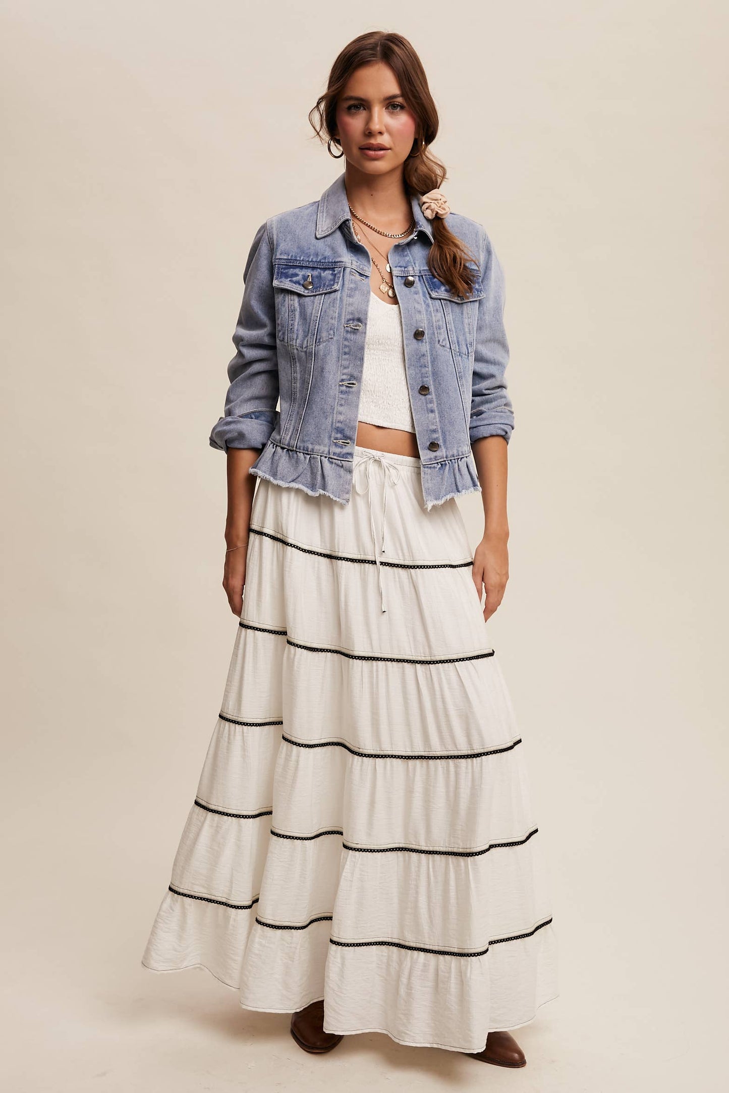 Ruffle My Feathers Denim Jacket