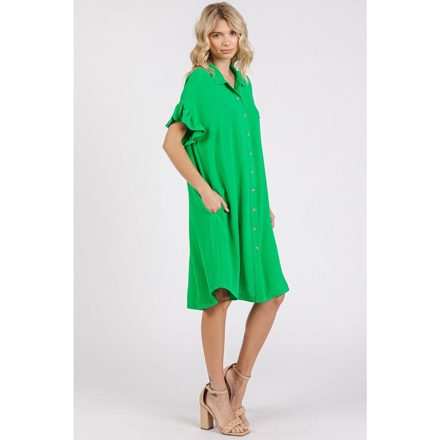 Bright Ruffle Shirt Dress