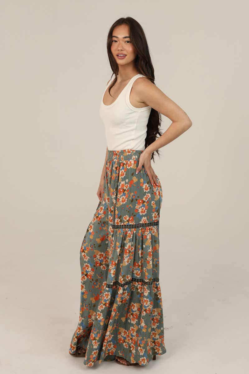 Olive Floral Boho Lace Pants