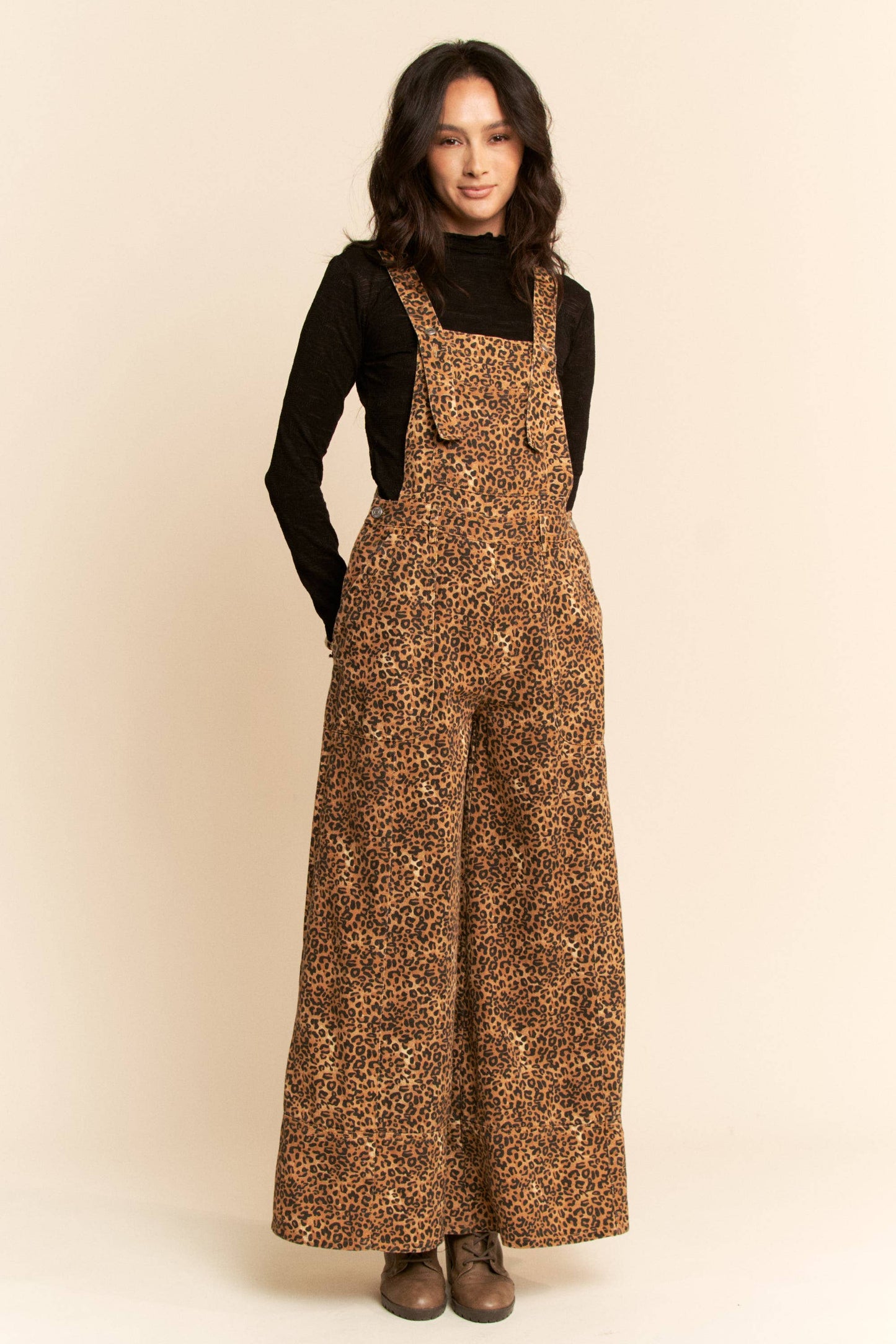 Denim Leopard Overalls