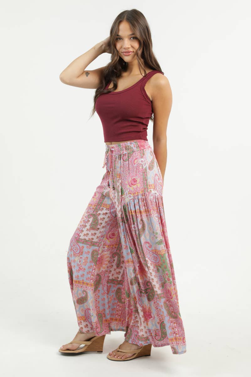 Pretty Pink Paisley Boho Pants
