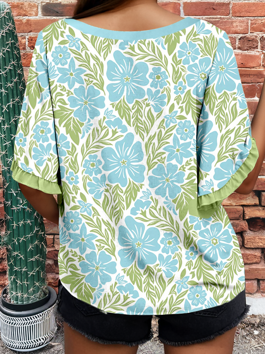 Fun and Floral Ruffle Top