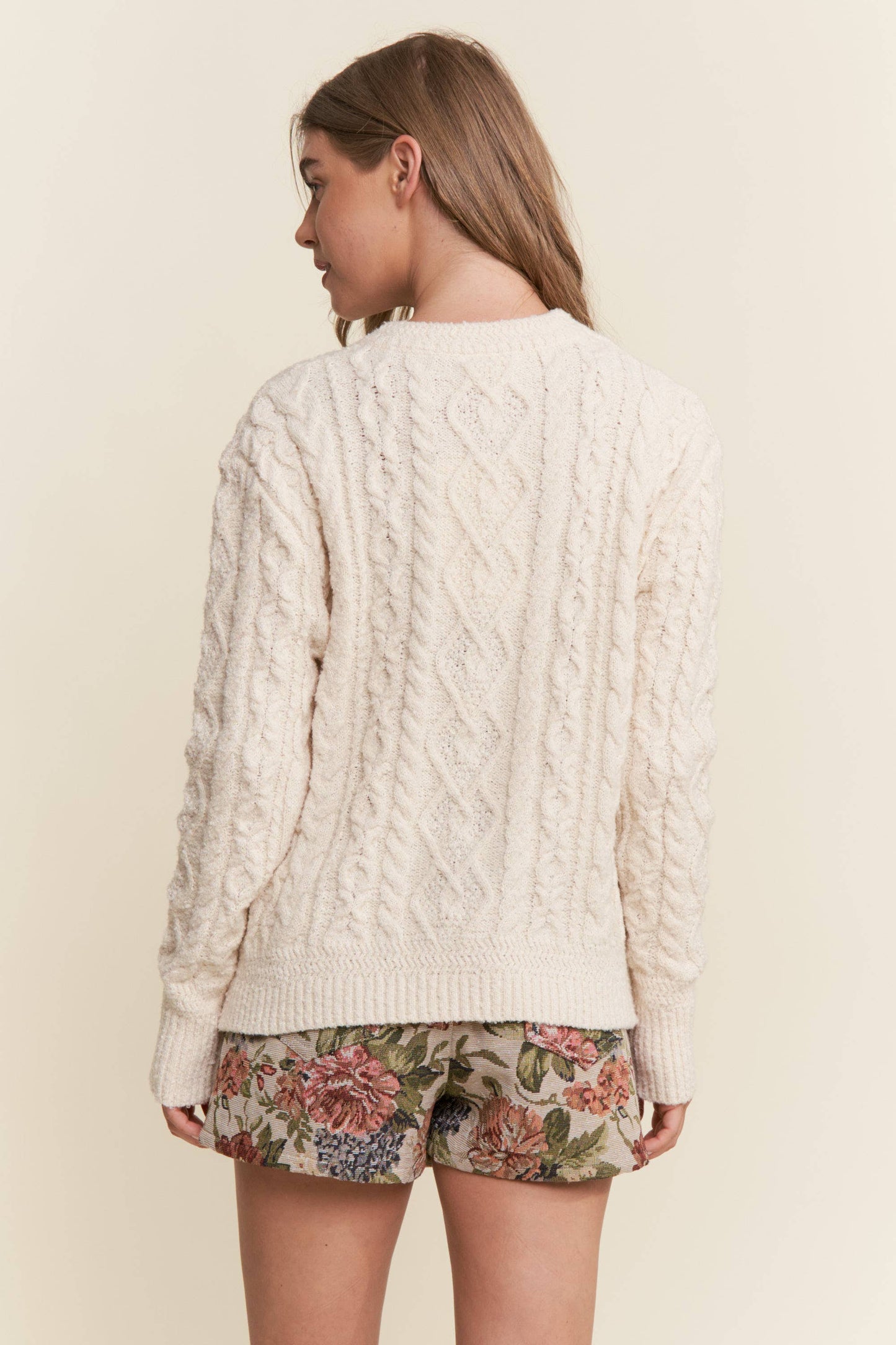 Multicolor Bow Cable Knit Cardigan