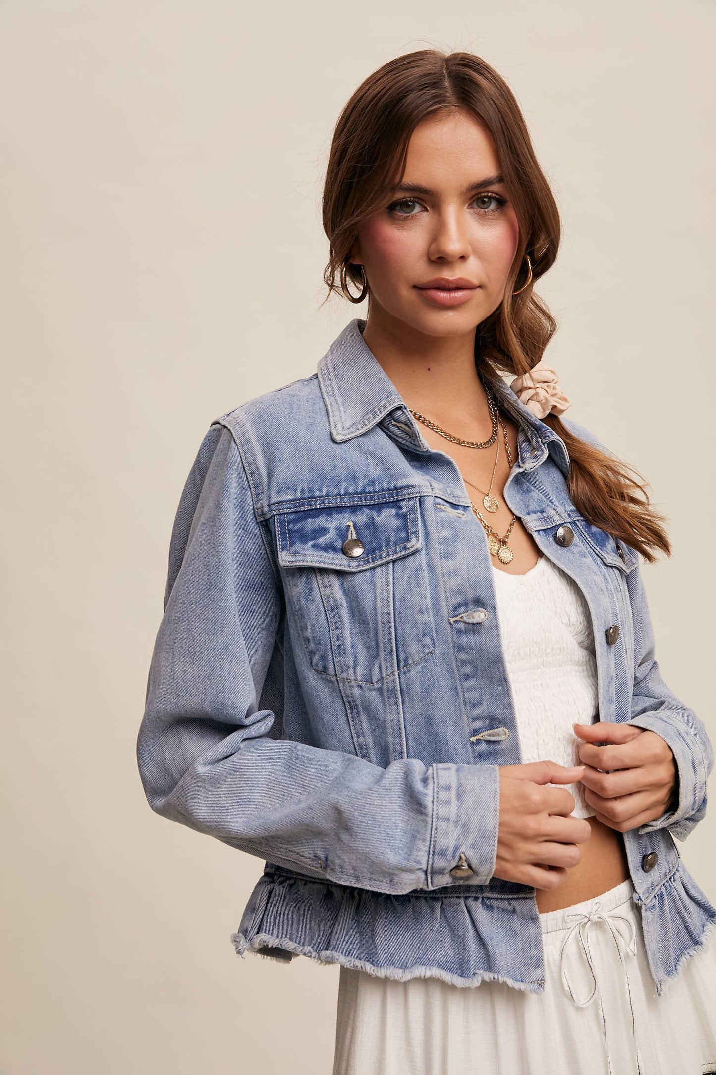 Ruffle My Feathers Denim Jacket