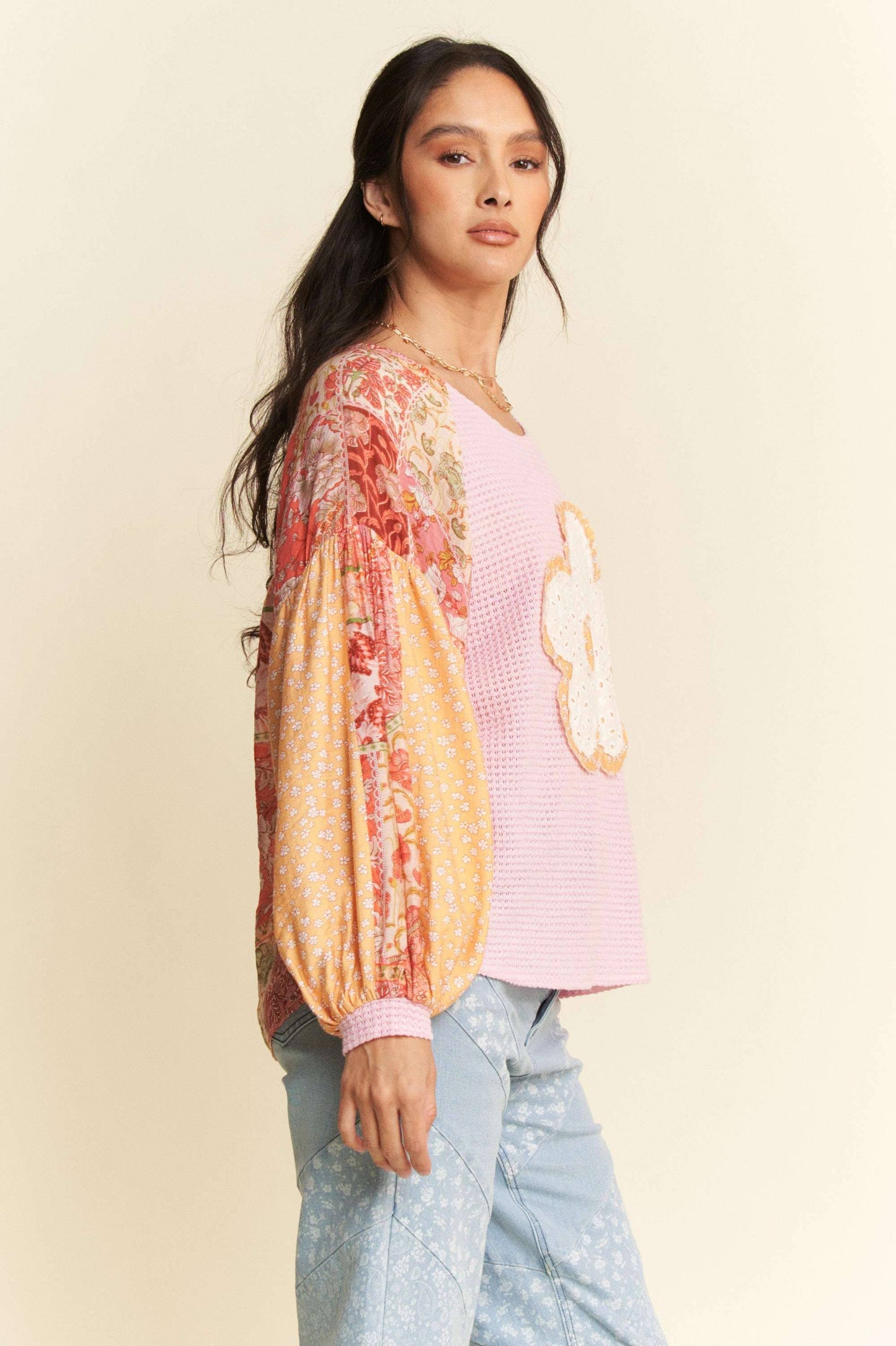 Floral Waffle Knit Top