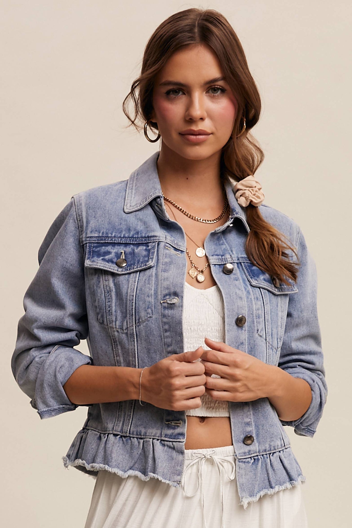 Ruffle My Feathers Denim Jacket