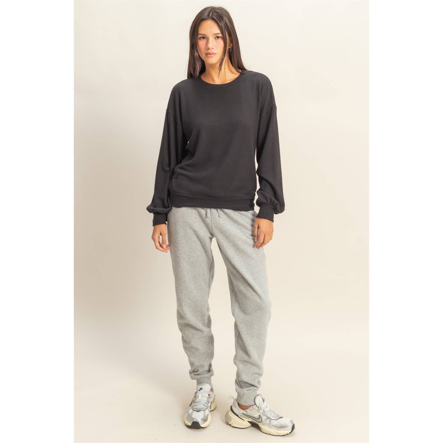 Black Balloon Sleeve Sweatshirt: DOORBUSTER