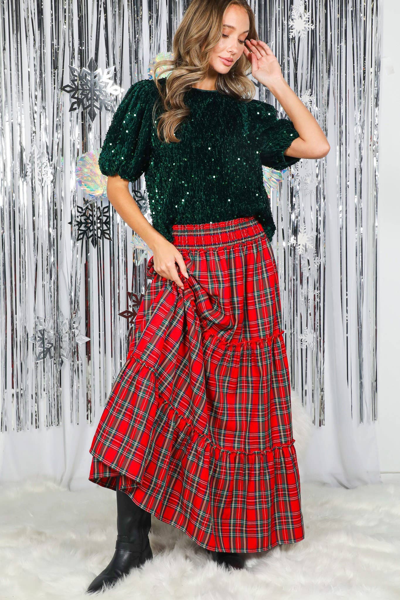 Tartan Tiered Maxi Skirt
