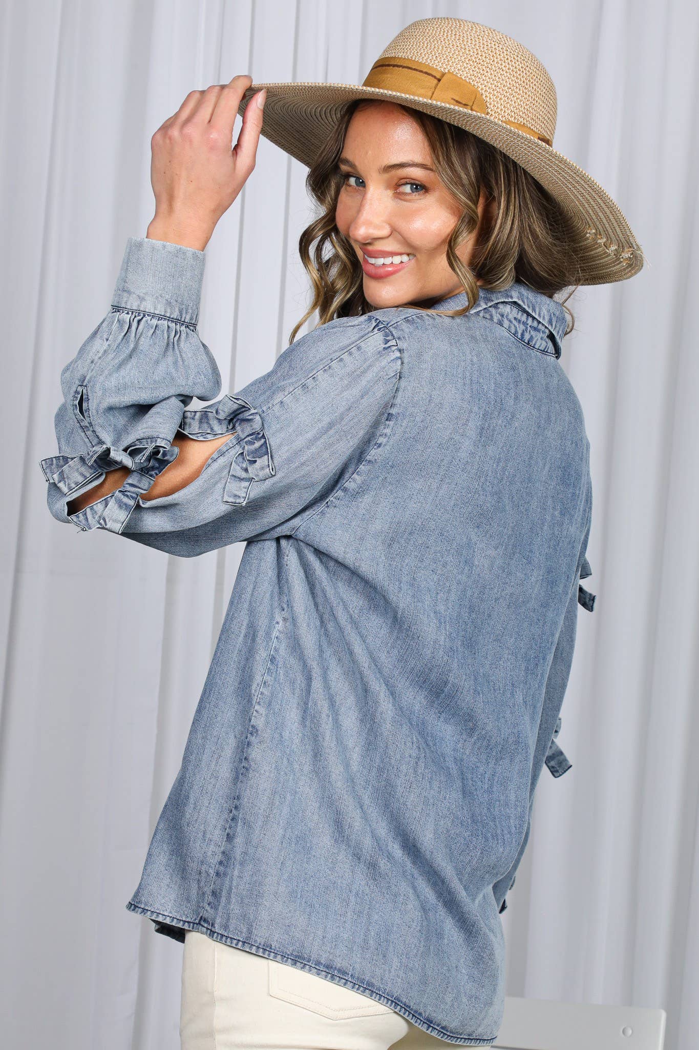 Chambray Bow Top