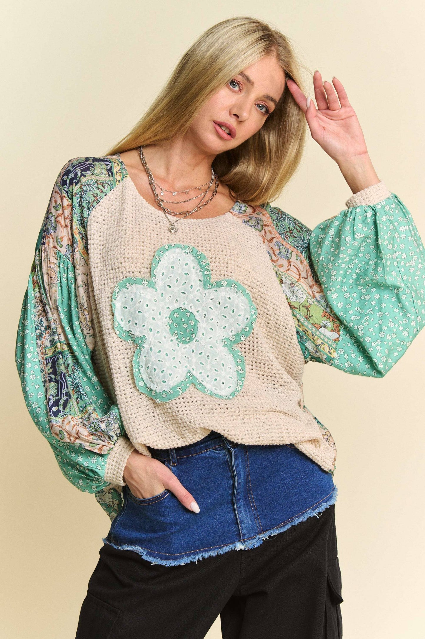 Floral Waffle Knit Top
